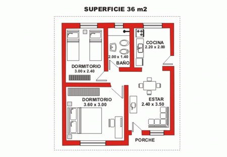 2 dormitorios - 36 m2